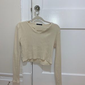 Brandy Melville cream cotton ribbed long sleeve shirt